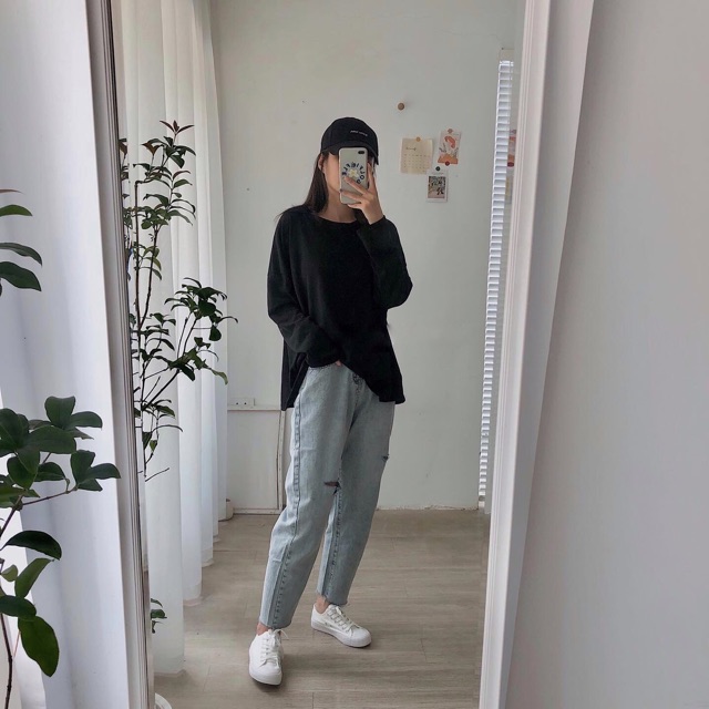 Áo pull cotton oversize dài tay