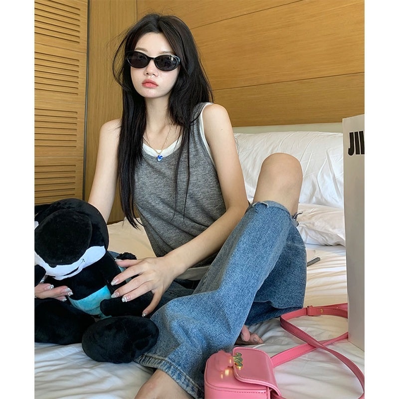 Áo Thun Sát Nách Giả Hai Lớp Dáng Rộng Thời Trang Mùa Hè Dành Cho Nữ