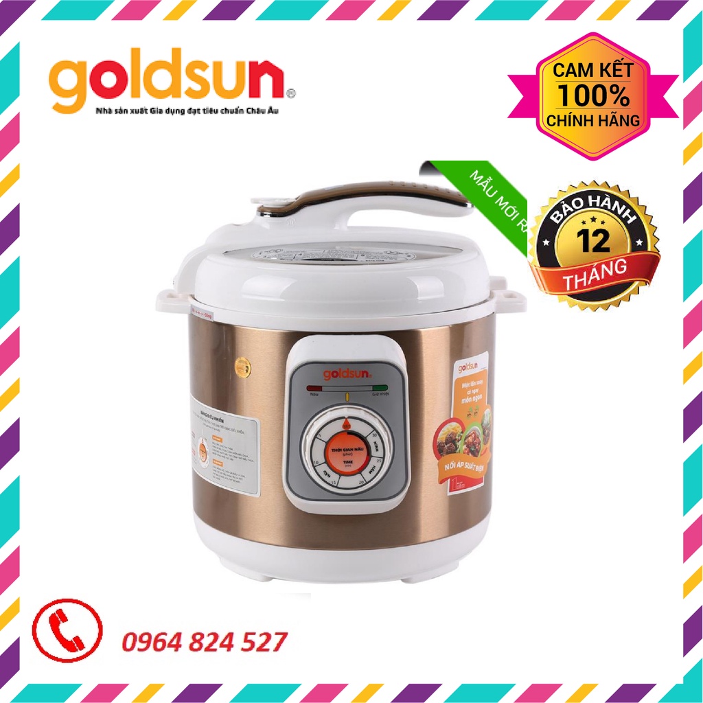 Nồi áp suất điện 6L, Goldsun EP-GHP60G- Nắp nhựa cách nhiệt, lòng nồi chống dính cao cấp