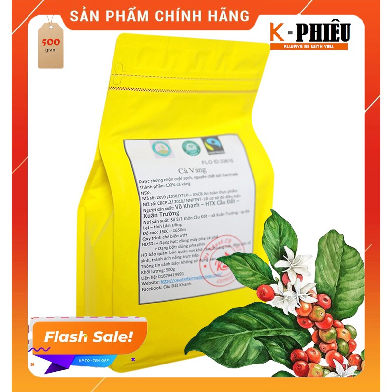 [Shopee trợ giá] Phân phối chính hãng Cà phê Arabica Yellow Bourbon- VÕ KHANH CẦU ĐẤT túi 500gr