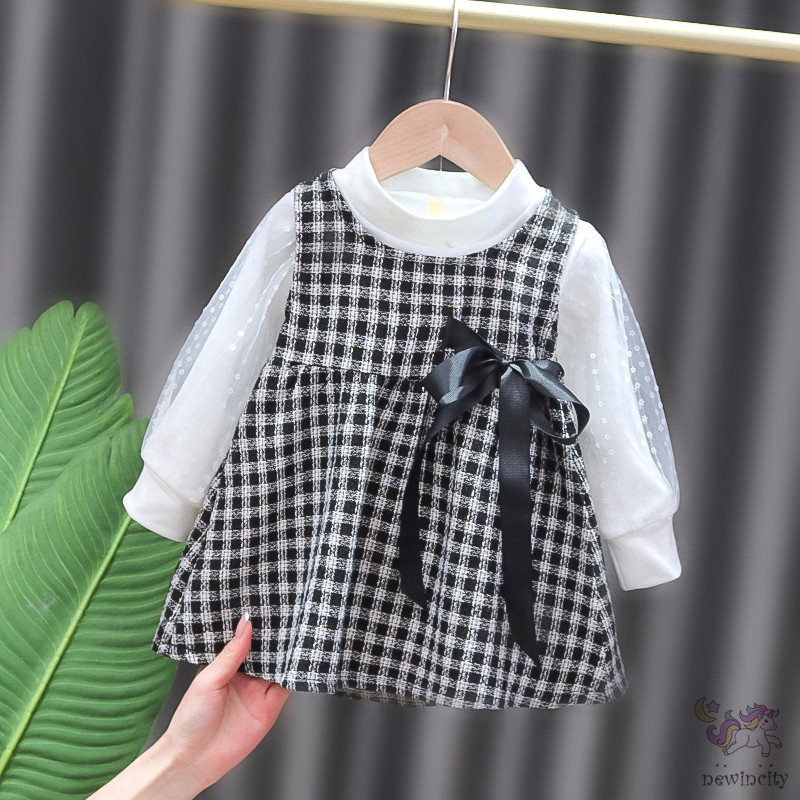 Set Áo Sơ Mi Caro Tay Dài & Đầm Yếm Cho Bé Gái
