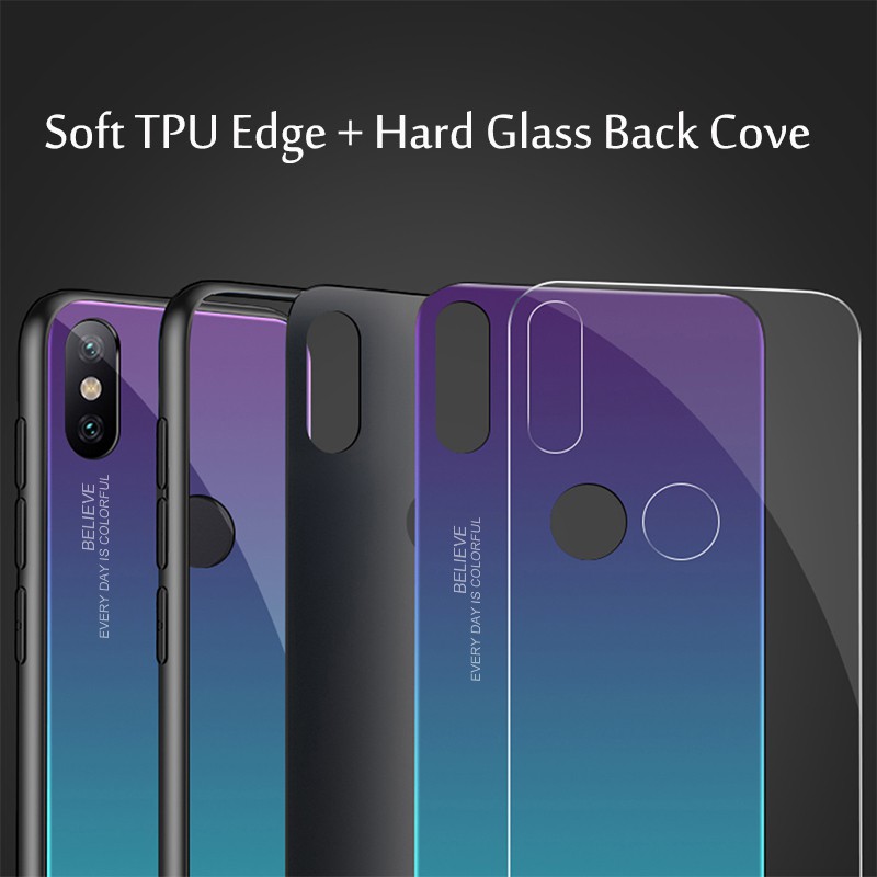 Ốp lưng cường lực Gradient Aurora cho Xiaomi Redmi Note 5 6 Pro Pocophone F1 Mi 8 A2 Lite A1 Mi8 Mi6 Mi6X Mi5X