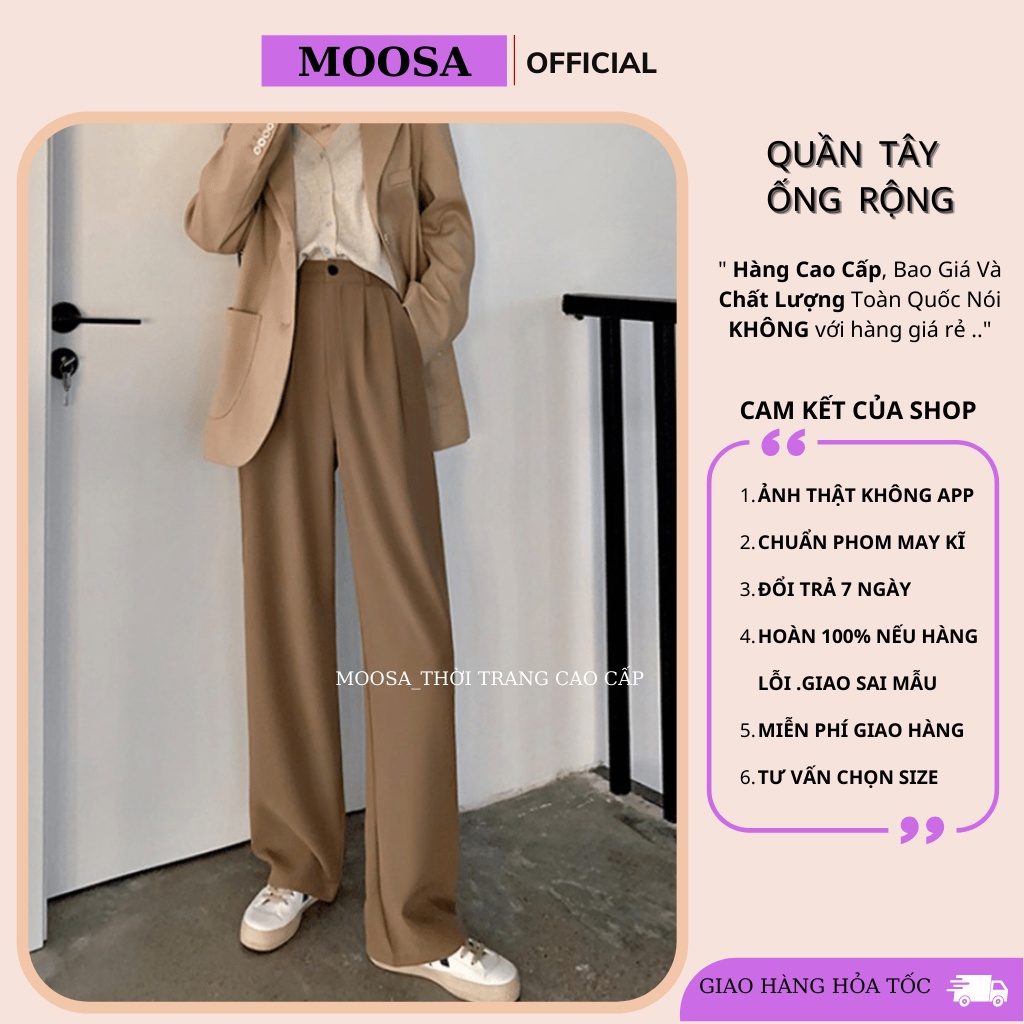 Quần Tây Ống Rộng Lưng Cao Khóa Trươc Dáng Suông Dài Culottes Công Sở Đi Học