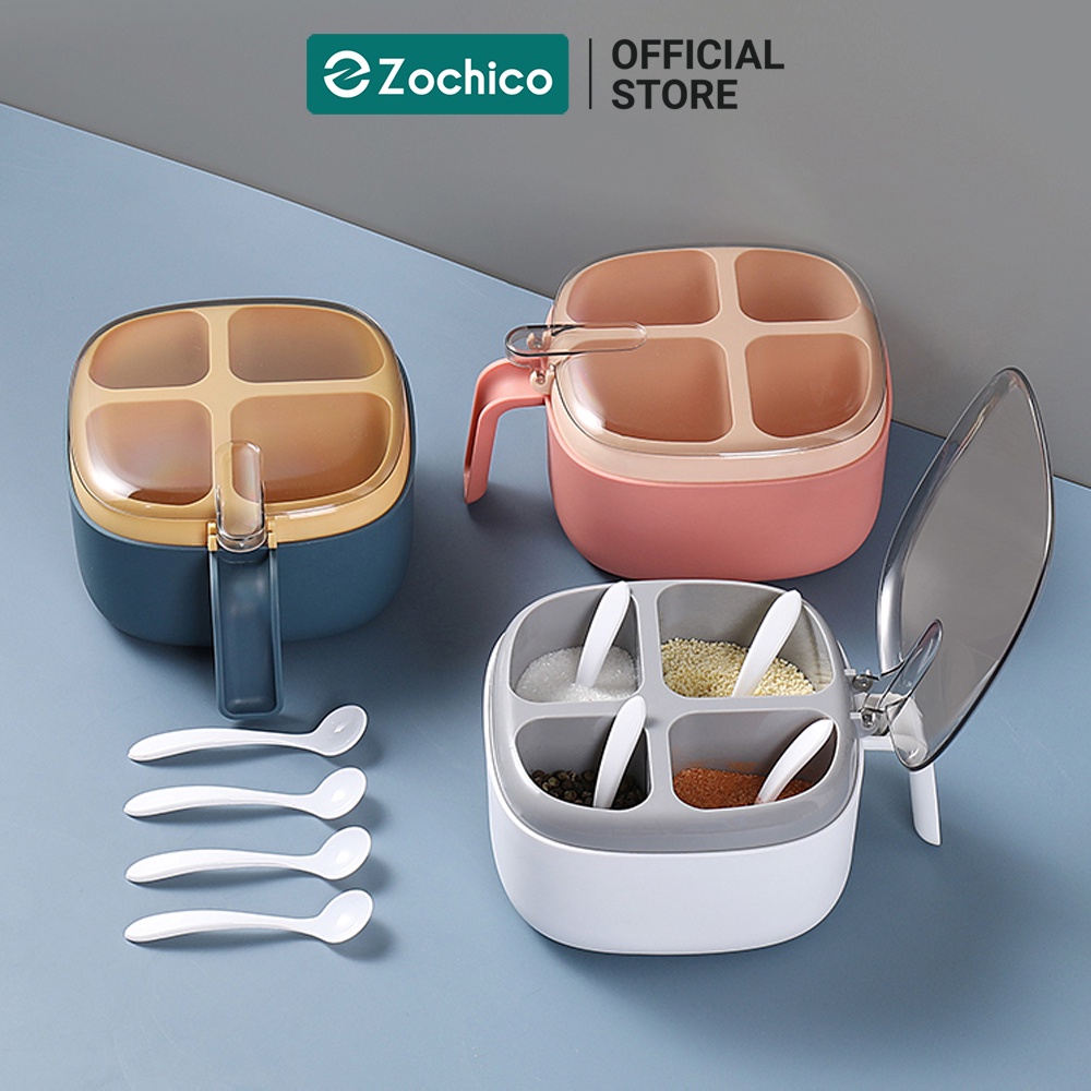 Hộp đựng gia vị 4 ngăn hai lớp cao cấp Zochico