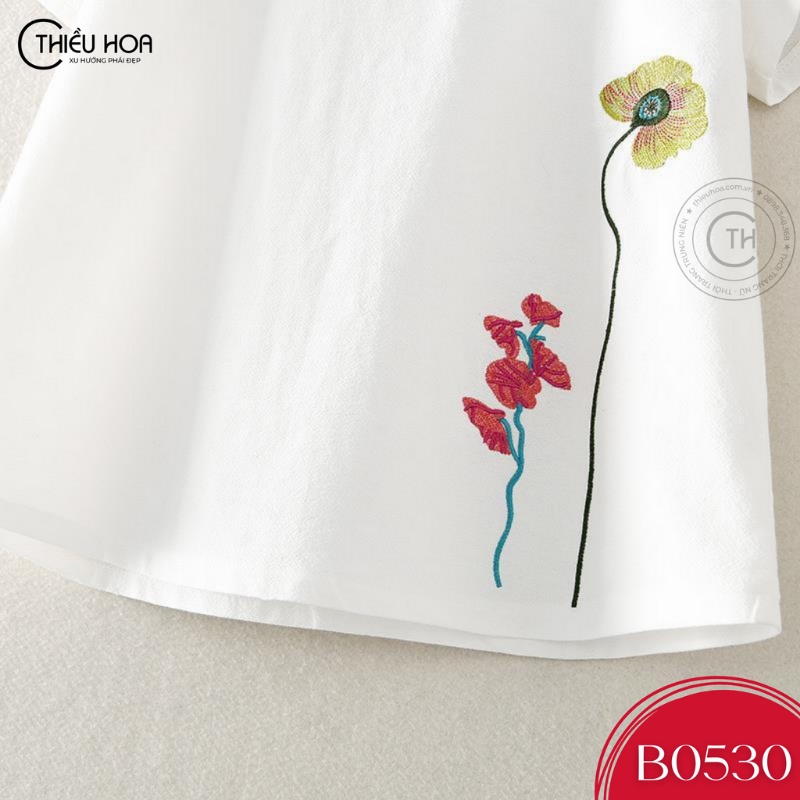 Áo nữ trung niên thêu hoa cotton cao cấp Thiều Hoa B0530