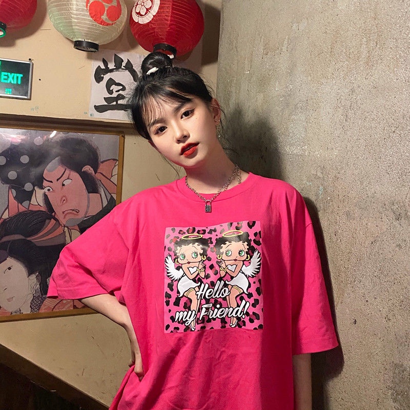 NRVP Áo Thun Tay Ngắn Cổ Tròn Dáng Rộng In Họa Tiết Thời Trang Mùa Hè Hàn Quốc Mới 2021