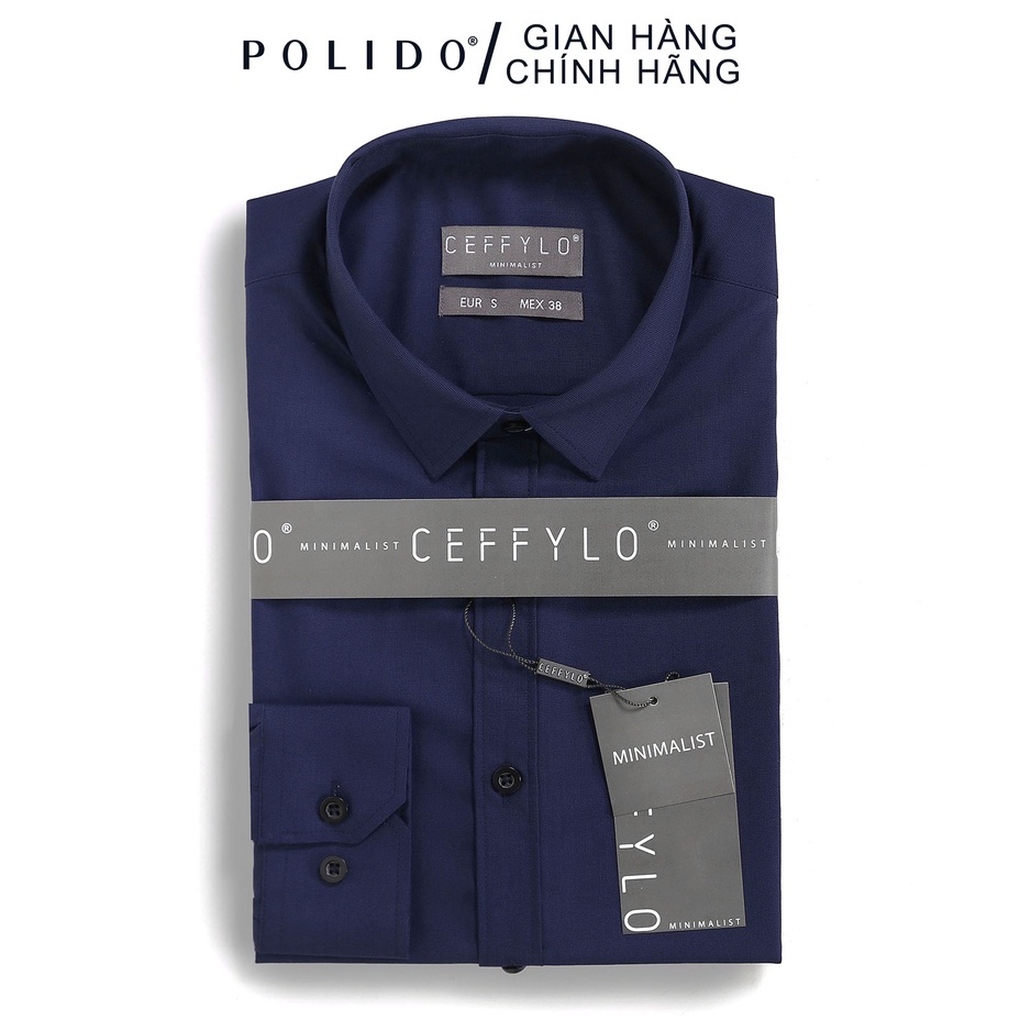 Áo Sơmi Nam Trơn CEFFYLO Màu Xanh Navy Vải Cotton Thấm Hút, Chống Nhăn Form Slimfit