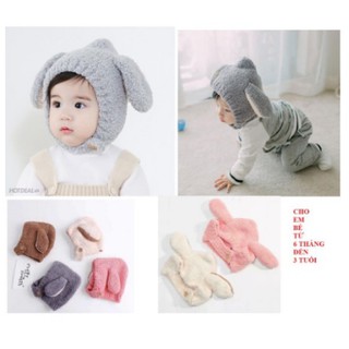 Mũ nón lông xù cho bé trai bé gái, Mũ tai cừu cài cúc ngộ nghĩnh cho bé