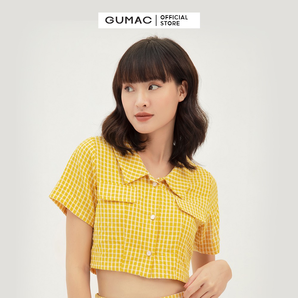 [Mã WABRGU giảm 50k đơn từ 0đ] Áo croptop nữ kiểu nắp túi GUMAC phong cách trẻ trung, màu vàng đủ size AB332