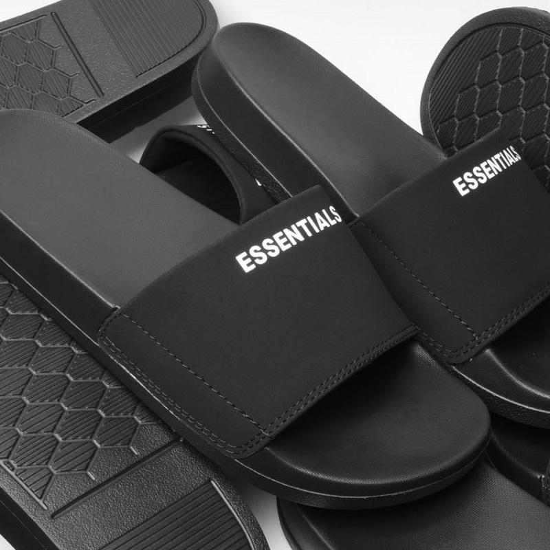 Dép quai ngang slipper ESSENTIALS FOG Basic chữ đen Unisex phong cách ulzzang - Gin Store