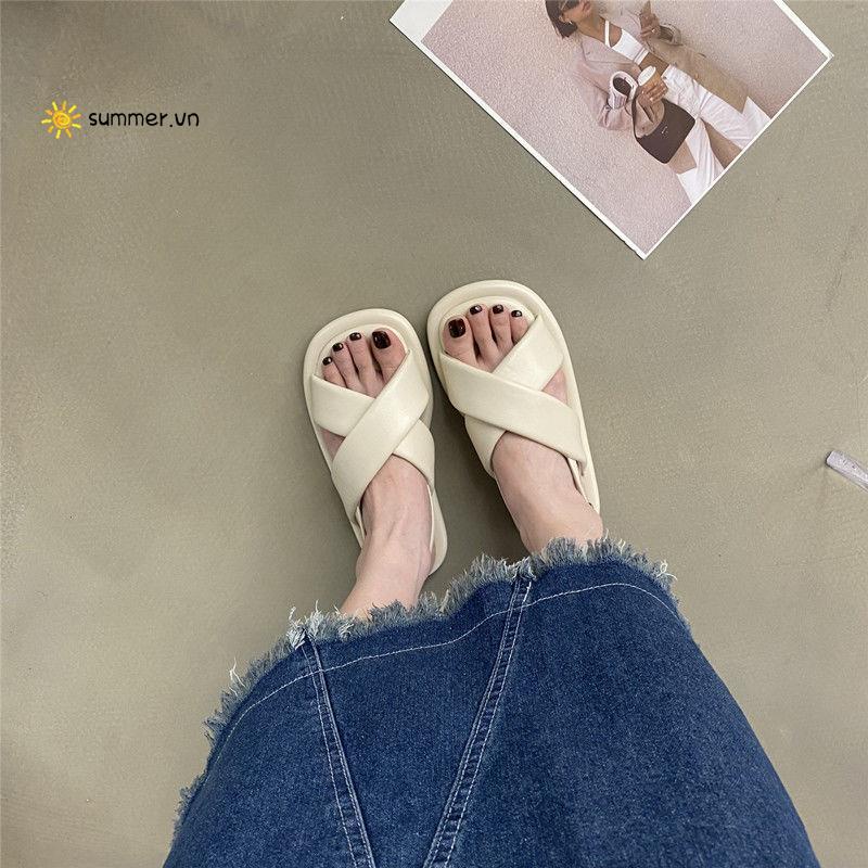 Giày Sandal Đế Bệt Dày Phong Cách Hàn Quốc Thời Trang Mùa Hè Hàng Mới 2022 Dành Cho Nữ