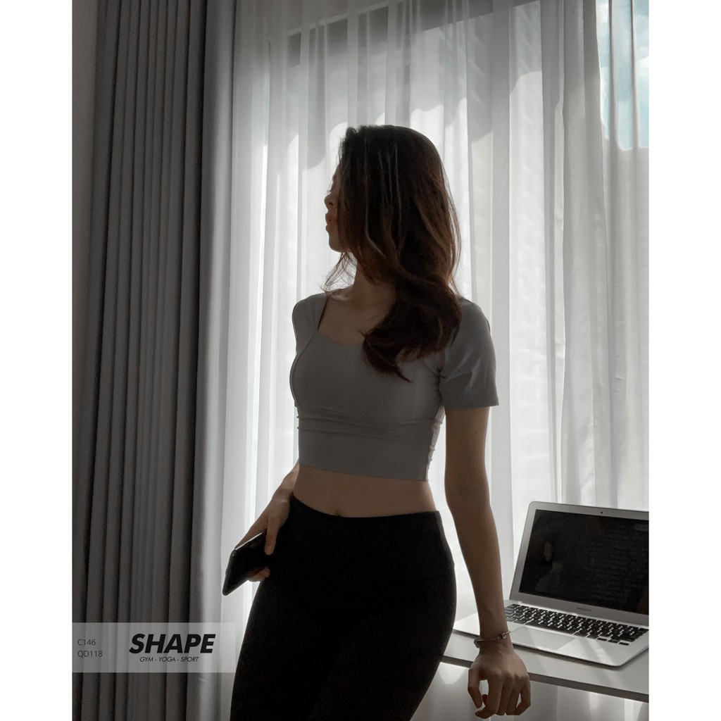 Áo croptop tập gym nữ trơn gân [C146]