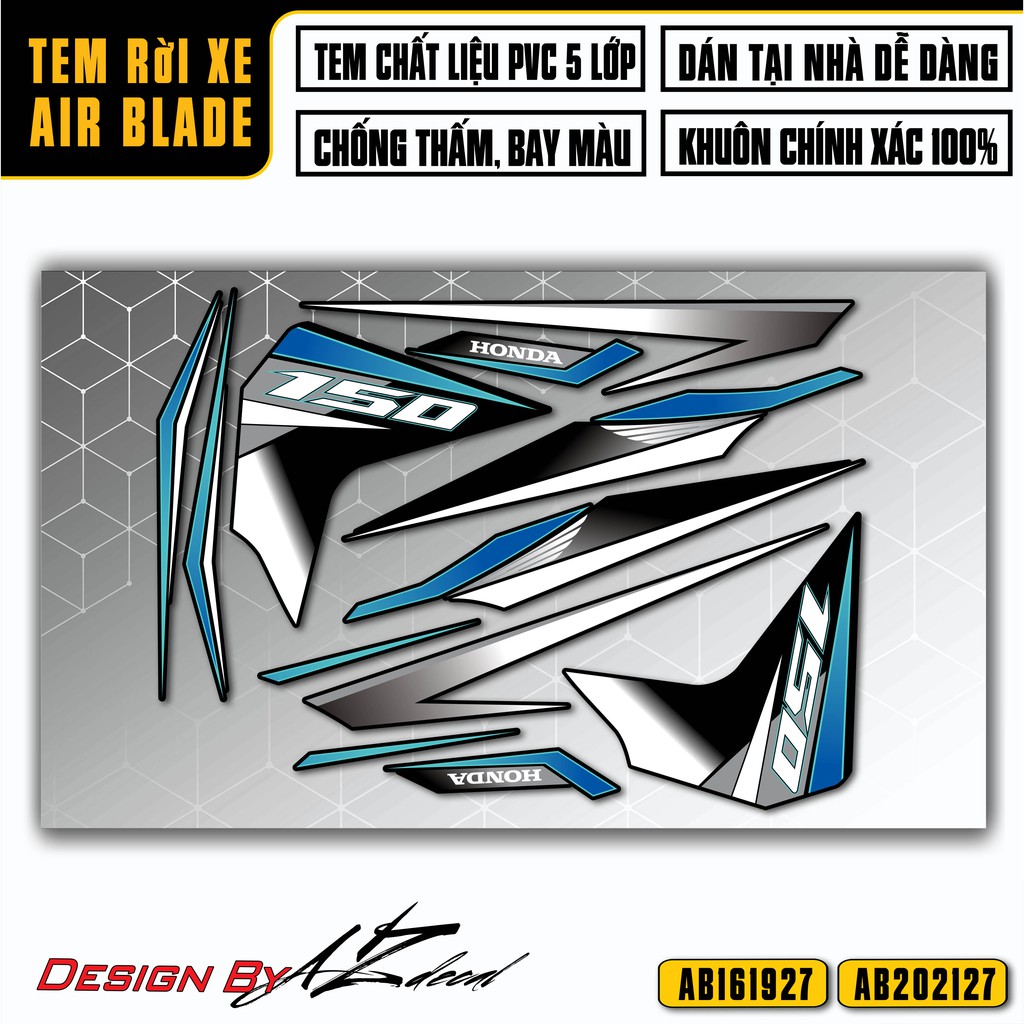 Tem Trang Trí Xe Air Blade Cách Điệu | AB27 | Decal AB Áp Dụng Nhiều Màu Xe Đen, Trắng, Đỏ, Xanh Xám Đen,...