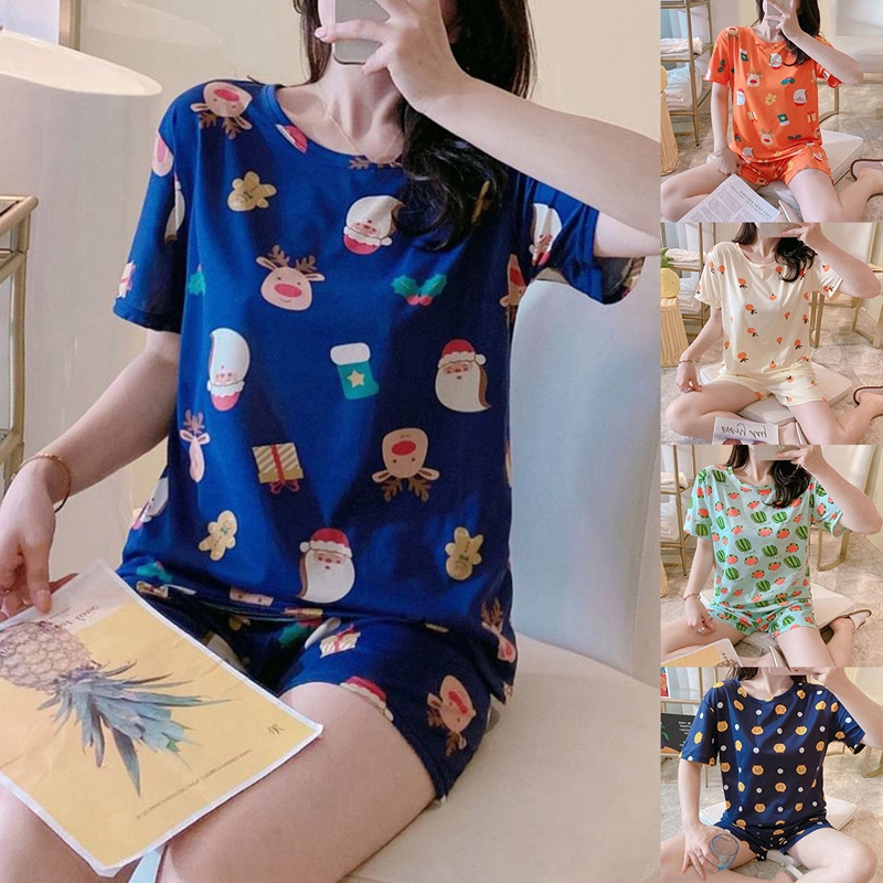 Bộ đồ ngủ hàn quốc mùa hè kích thước lớn phim hoạt hình panda tay ngắn dịch vụ tại nhà bộ t-shirt quần short bộ đồ ngủ 2 mảnh