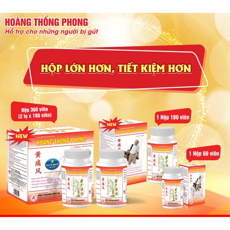 Hoàng thống phong - Viên uống giảm đau do gout ⚡Mua 1 tặng 1⚡Hộp 2 lọ x 180 viên giảm mỡ máu acid uric máu