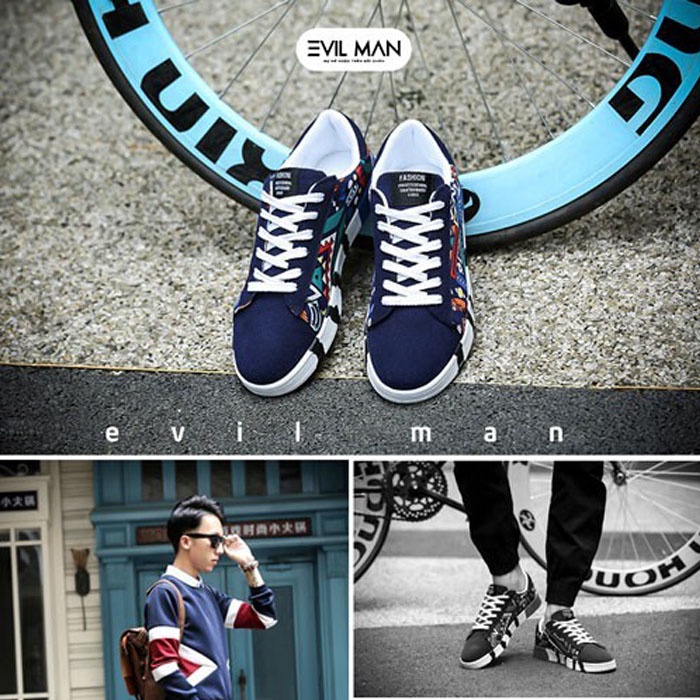 Giày thể thao nam, Sneaker nam Họa Tiết EVIL CORLOR 67 Sắc Màu BLUE - EC67BLUE