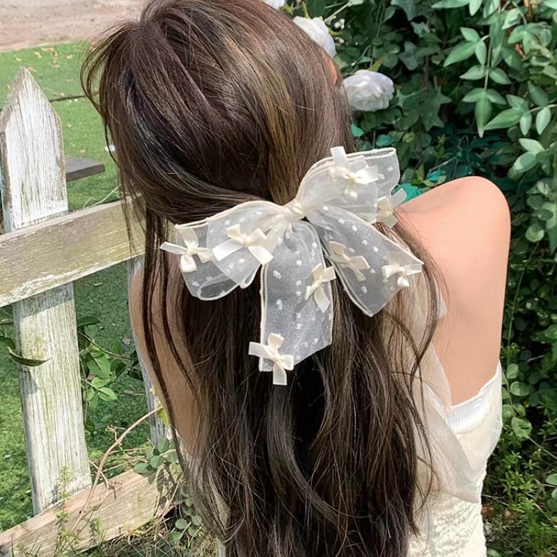 Kẹp Tóc Hình Nơ Họa Tiết Chấm Bi Phong Cách Hàn Quốc Xinh Xắn