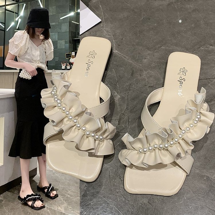 [ Mã 66CBSALE giảm 30K đơn 200K] Dép Đế Bệt Mũi Vuông Phối Ren Thời Trang Nữ Sành Điệu