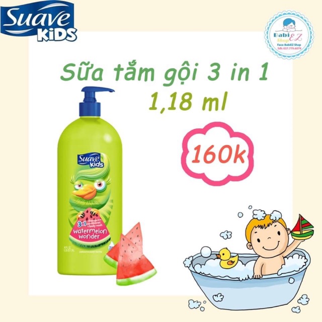 Sữa tắm gội 3in1 Suave Kid từ Mỹ cho bé