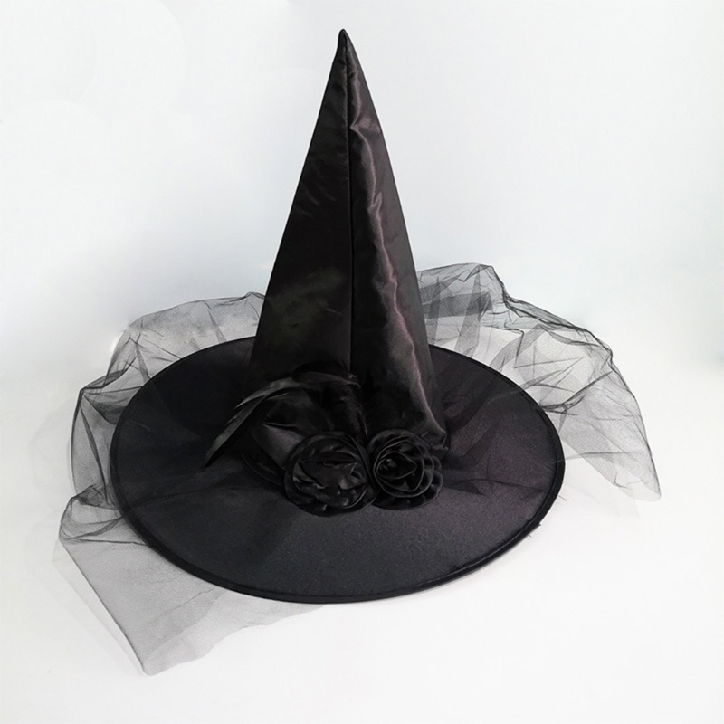 Mũ Phù Thủy Kèm Mạng Che Mặt Hóa Trang Halloween Cho Nữ