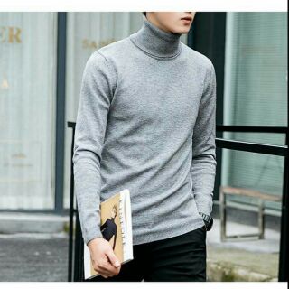 Áo len nam cổ lọ màu ghi