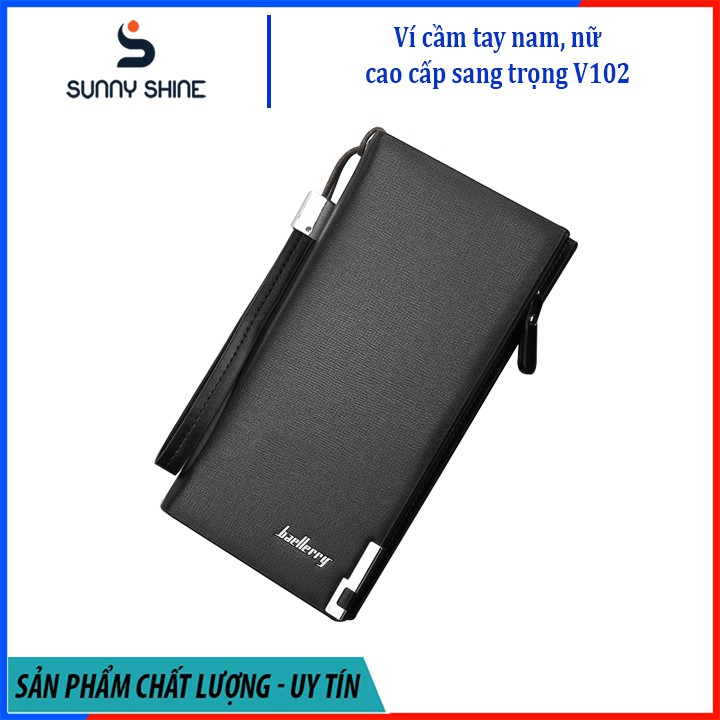 Ví cầm tay dài Baellerry nữ, nam da PU phối da bò dáng đứng cao cấp đen, nâu, dự tiệc sang trọng vừa điện thoại V102 | BigBuy360 - bigbuy360.vn