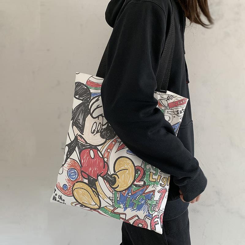 Disney Micky mouse Túi vải túi một vai cô gái túi xách túi học sinh túi zipper túi túi môi trường