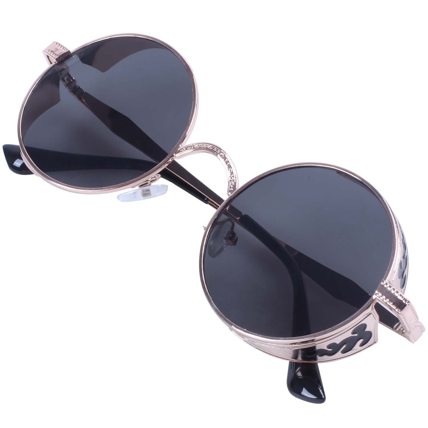 *In stock*Steam Punk Round Metal Sunglasses Retro Vintage Glasses(Gold-frame Black) | BigBuy360 - bigbuy360.vn