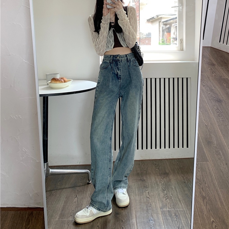 Quần Jeans Nữ Lưng Cao Ống Rộng Thời Trang Hàn Quốc