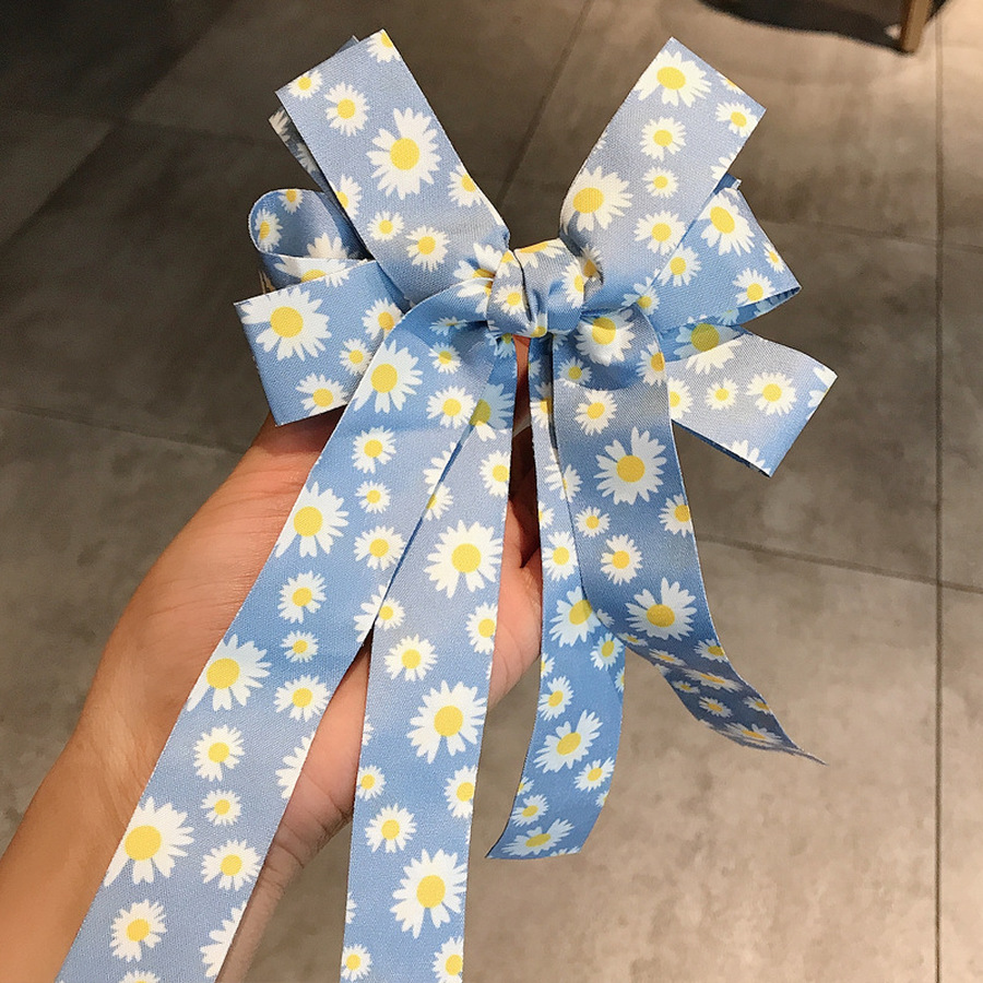 Kẹp tóc nơ in hoa cúc đơn giản kiểu Hàn Quốc thời trang cho bé gái
