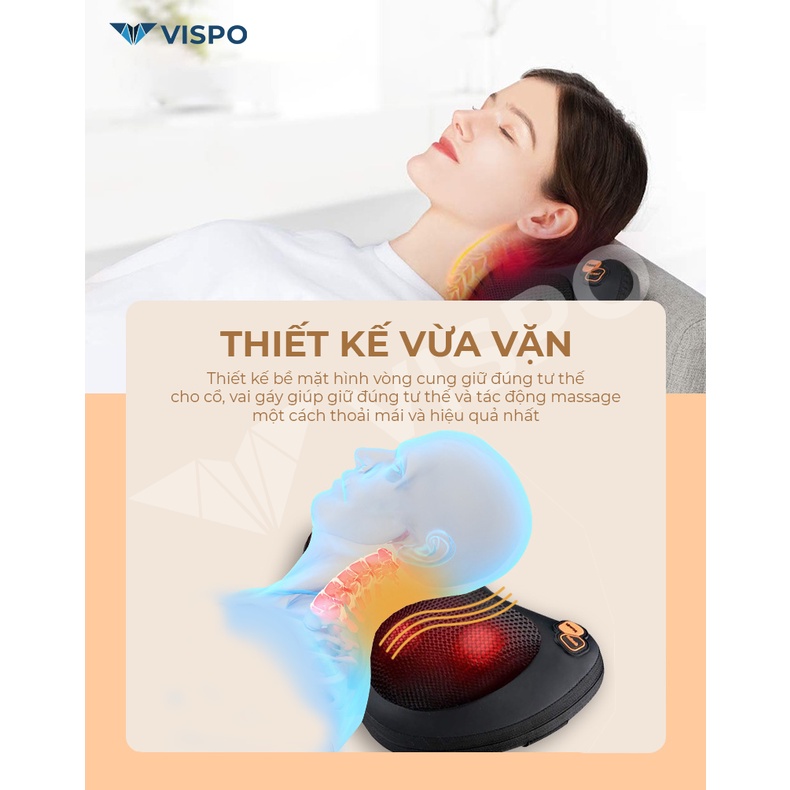 Gối Massage Nhiệt Hồng Ngoại VISPO VP-G23 - 4 Bi Xoay Chuyên Dùng Cho Cổ, Vai, Gáy, Thắt Lưng - Bảo Hành 12 tháng