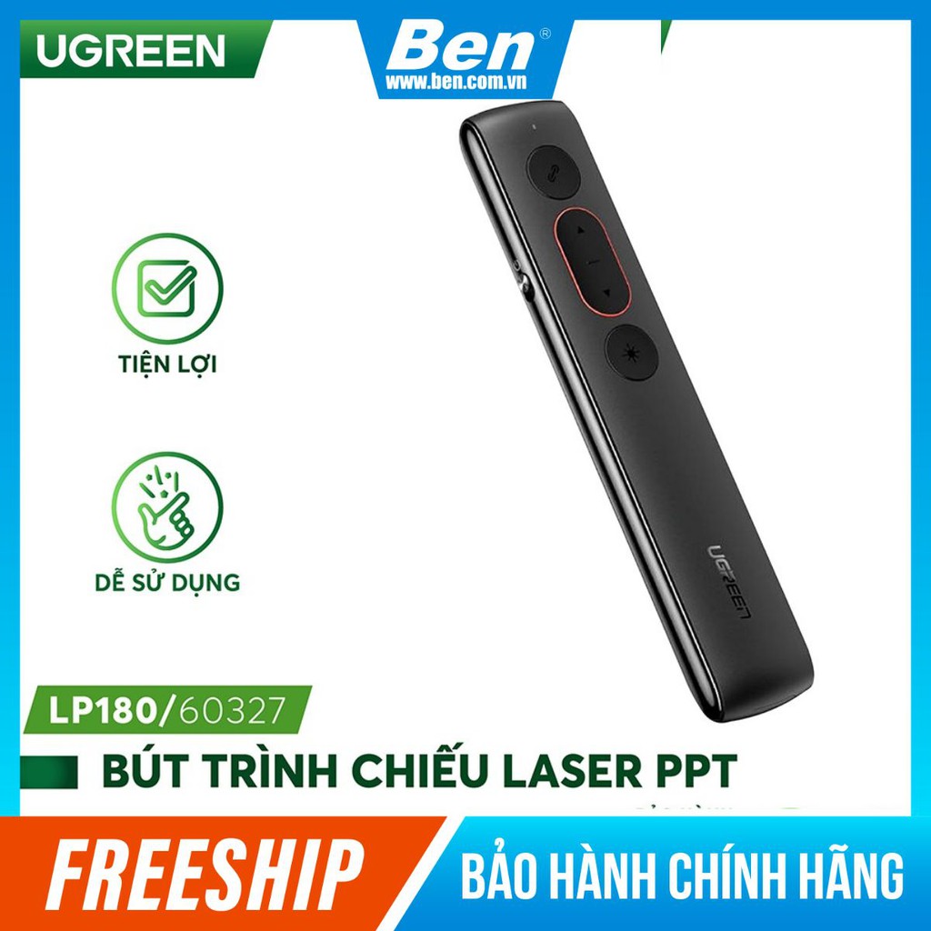 Bút trình chiếu PowerPoint Laser hãng UGREEN LP180 60327 không dây điều khiển từ xa 100m (sử dụng pin AAA)