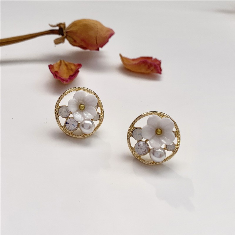 Bông tai mạ bạc S925 hình hoa đính pha lê xinh xắn dễ thương cho nữ