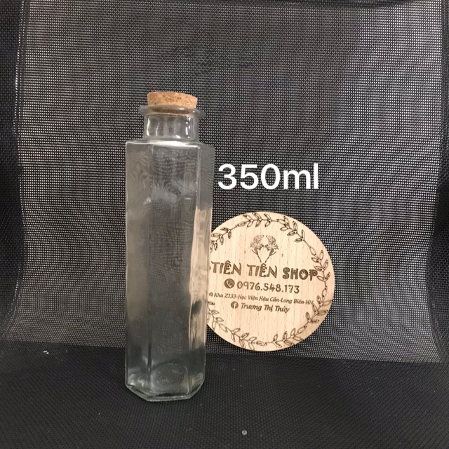 Chai thuỷ tinh 350ml lục giác nút gỗ