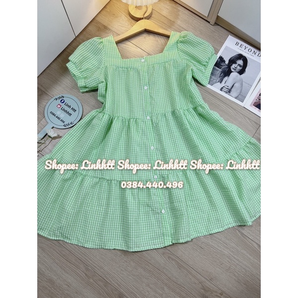 VÁY BABYDOLL CARO TAY PHỒNG DÁNG NGẮN ĐẦM XOÈ RỘNG ULZZANG