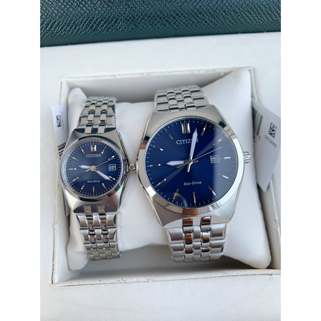 Đồng hồ cặp đôi Citizen Corso  BM7330-59L và EW2290-54L - Máy quartz pin năng lượng ánh sáng - Kính cứng