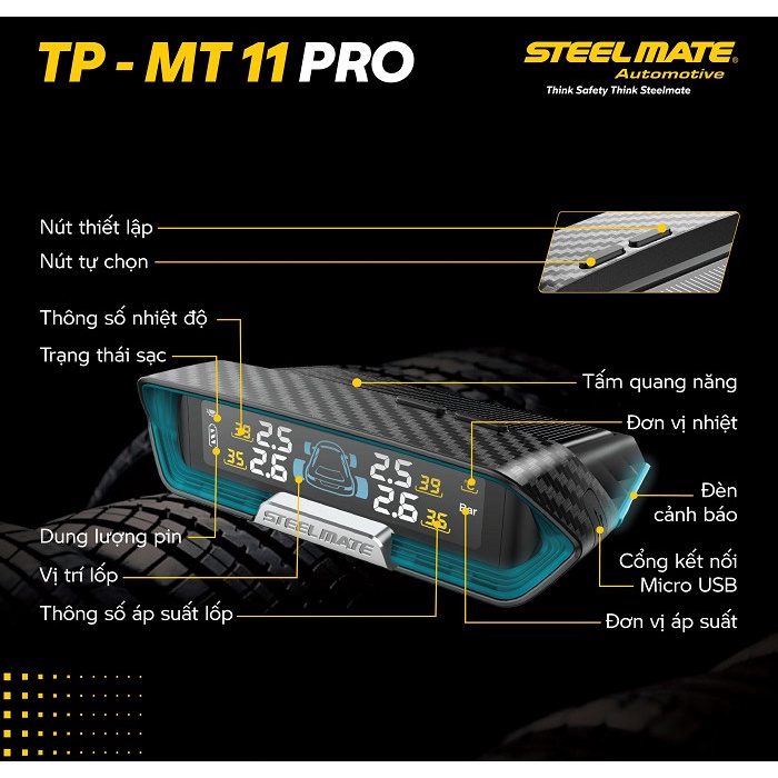 Cảm biến áp suất lốp STEELMATE TP-MT11 Pro - Hàng chính hãng bảo hành 3 năm