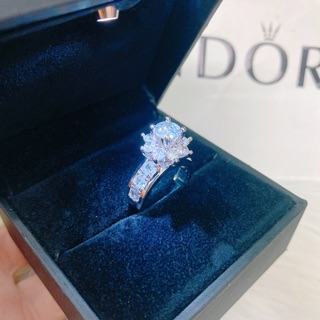 Nhẩn đá trụ hoa hột cao - mạ bạch kim Italy