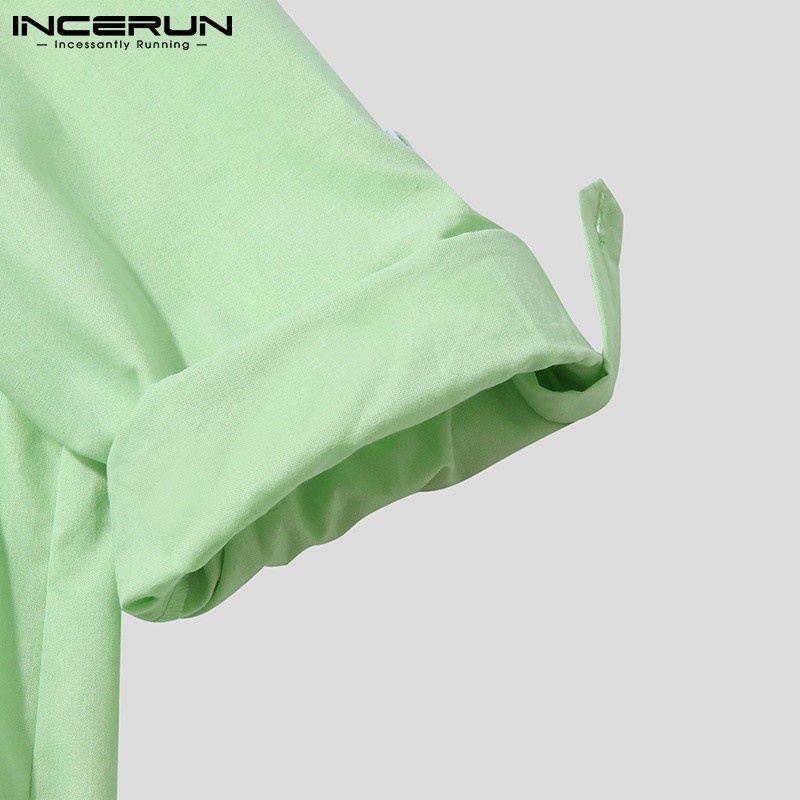 Áo sơ mi INCERUN tay dài màu trơn dáng rộng vải cotton thoải mái thời trang cho nam | BigBuy360 - bigbuy360.vn