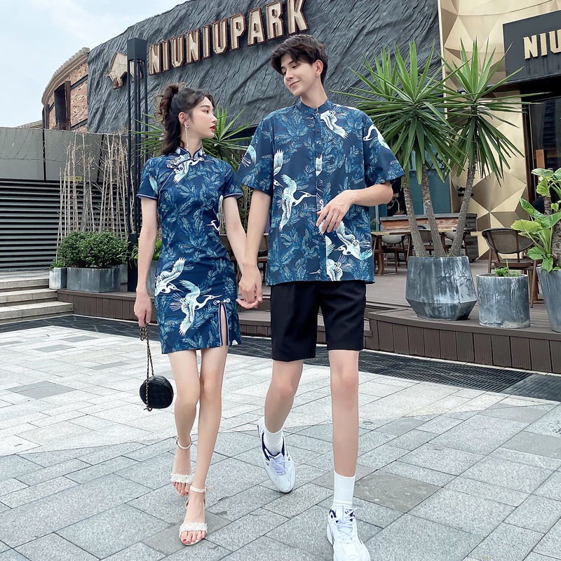 Sườn Xám Cách Tân Ôm Dáng Phong Cách Trung Hoa Thời Trang Mùa Hè Cho Cặp Đôi