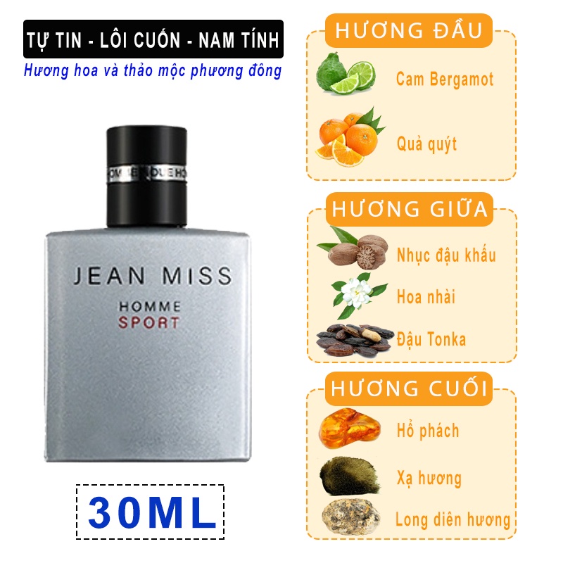 Set 3 chai nước hoa Jean Miss - Blue and Homme Sport 30ml