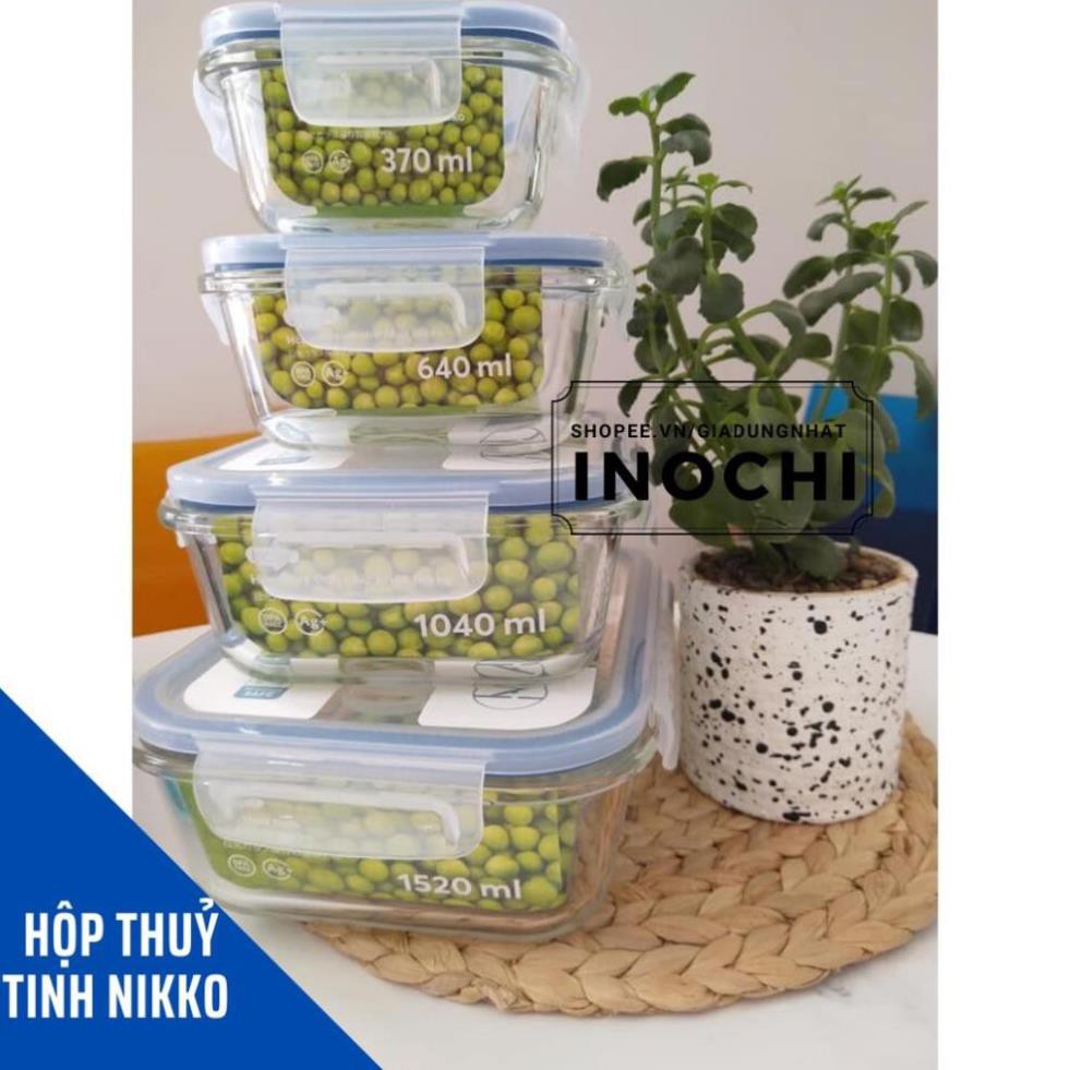 Hộp Thuỷ Tinh Đựng Thực Phẩm Nikko Nhật - Chữ Nhật Đựng Đồ Ăn, Thức Ăn Trong Ngăn Đá Tủ Lạnh, Bảo Quản Thực Phẩm Tươi