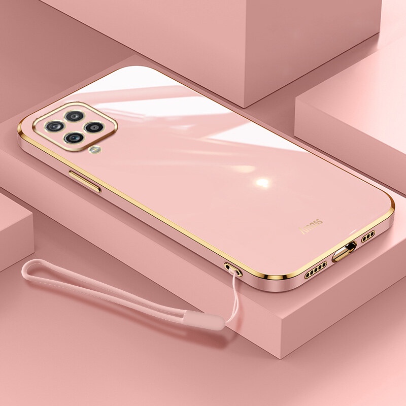 Ốp Điện Thoại Silicone Mạ Viền Sang Trọng Kèm Dây Đeo Cho Samsung Galaxy A12 A22 M12 M32 4G 5G