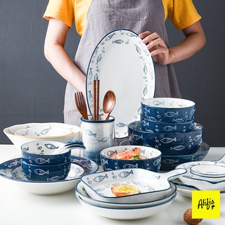 Mua Bộ sưu tập bát đĩa sứ  bát đĩa đẹp họa tiết cá xanh đáng yêu – Phụ kiện bàn ăn (Bán lẻ theo món)