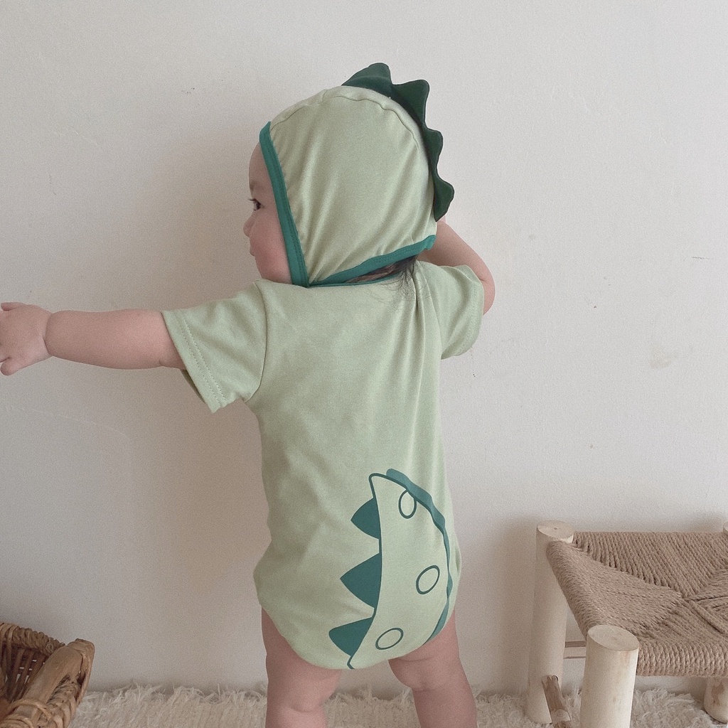 Bộ Áo Liền Quần In Hình Khủng Long Dễ Thương Kèm 1 Nón Thời Trang Mùa Hè Cho Bé Trai