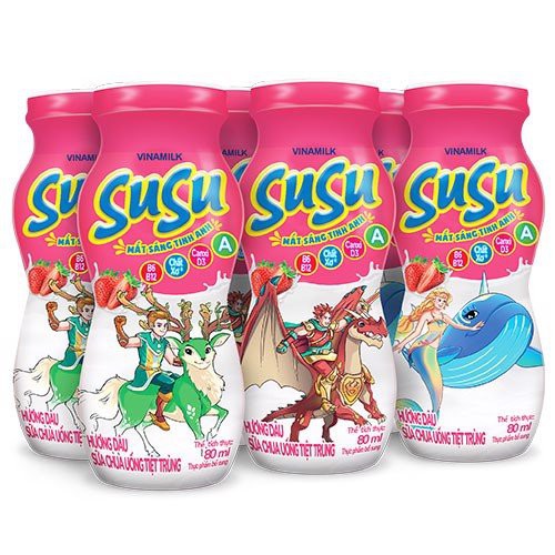 Sữa Chua Uống Susu IQ Hương Dâu - Lốc 6 Chai 80ml