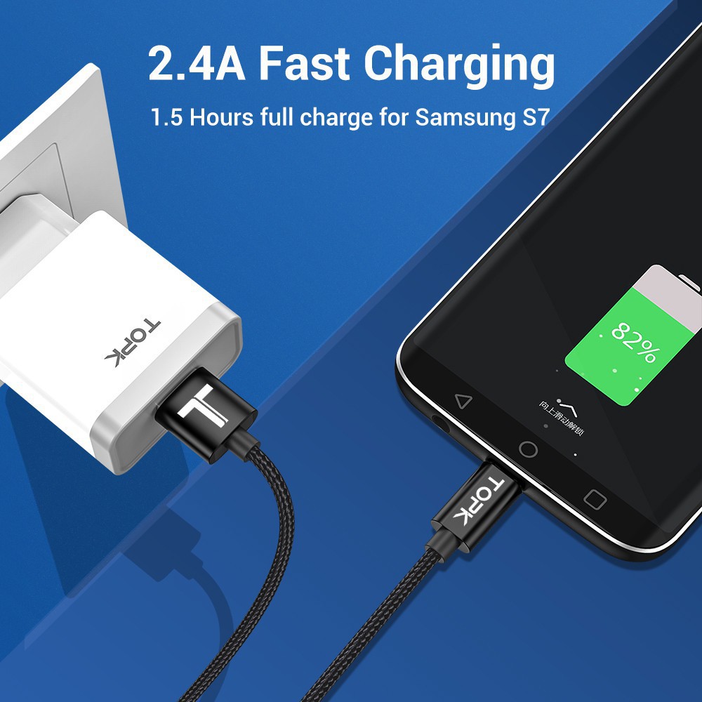 Z2 Cáp sạc TOPK AN18 cổng Type-C và Micro USB cho Iphone Samsung Xiaomi Redmi Note 7 hai.4A dài 1m 3 5