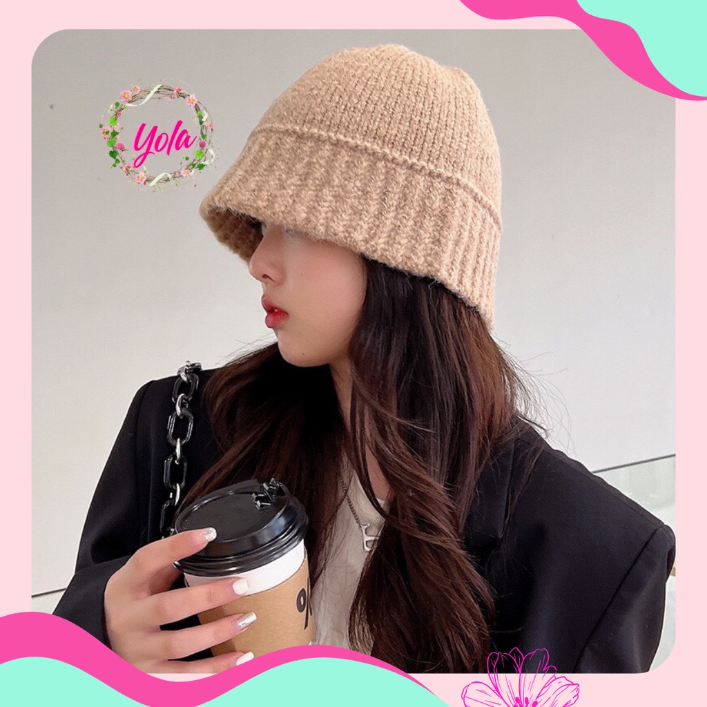 Mũ len nữ giữ ấm Yola shop, mũ bucket len thời trang Hàn Quốc dày giữ ấm mùa đông MULE.003 (QUÀ TẶNG KÈM CỘT TÓC)