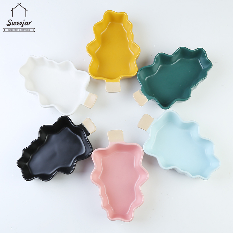 SWEEJAR Khay Đựng Thức Ăn  Bằng Gốm Có 1 Tay Cầm Thiết Kế Hình Cây Thông Giáng Sinh Đáng Yêu