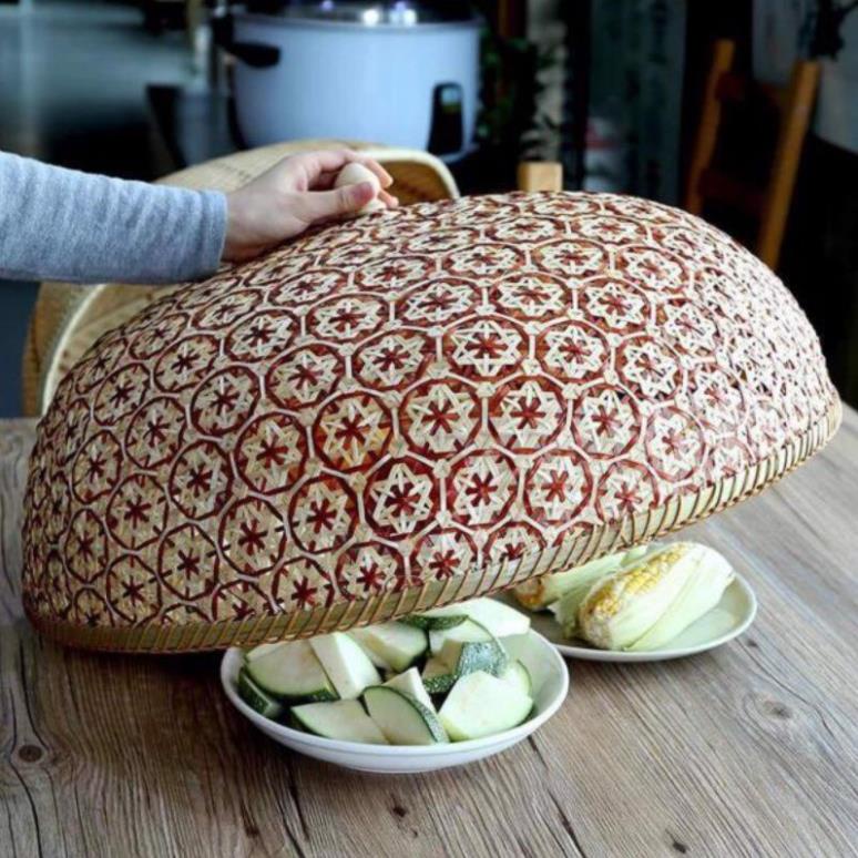 Tre tự nhiên- Lồng bàn tre che chắn côn trùng size to 40-50cm -Mây tre đan việt